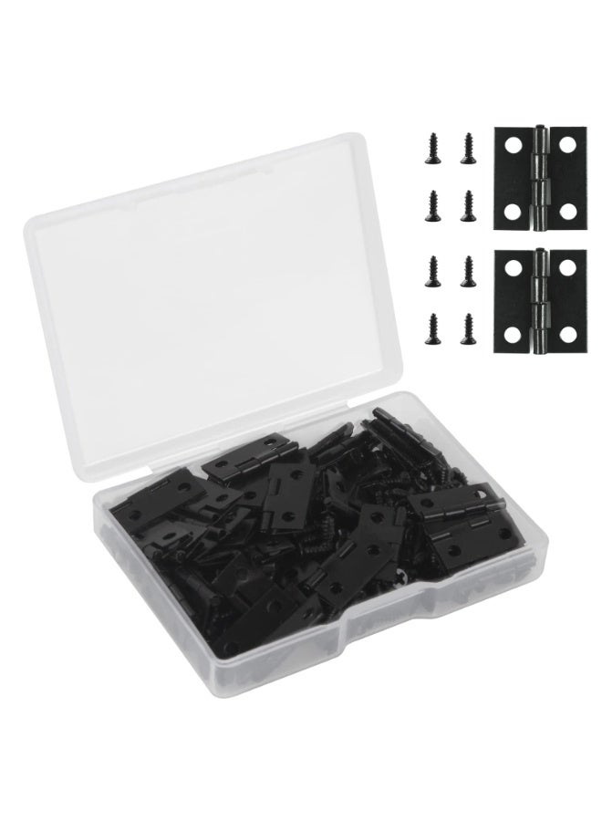 18 x 15mm Small Black Euro Hinges, 50pcs with 200 Screws, Iron, Electroplated Finish, 4 Holes Each, Ideal for Crafts, Jewelry Box, Dollhouse, Cabinet, Drawer - Image 1